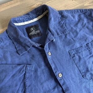 Jamaica Jaxx Men's XL Navy Blue Hawaiian 100% Silk Short Sleeve Button‎ Up Shirt